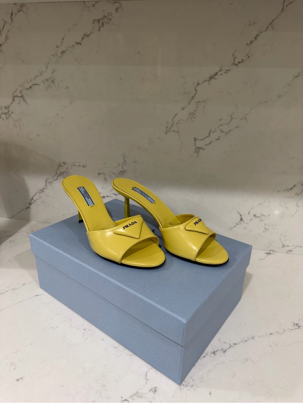 Prada Yellow Leather Slide Mules